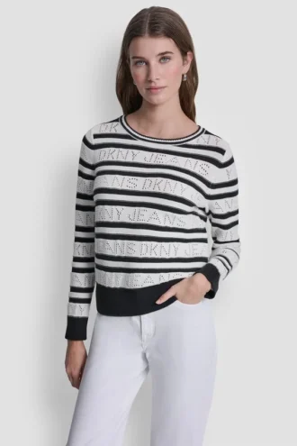 Pullover mit Logo und Pointelle-Streifen