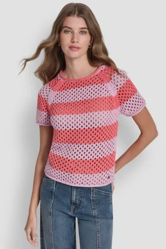 Pullover mit offen gestrickten Streifen