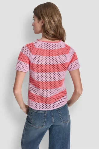 Pullover mit offen gestrickten Streifen