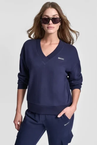 Pullover mit V-Ausschnitt und metallischem Bubble-Logo