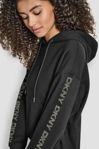Relaxed Fit-Hoodie mit Strass-Logo am Ärmel Relaxed Fit-Hoodie mit Strass-Logo am Ärmel