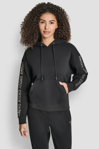 Relaxed Fit-Hoodie mit Strass-Logo am Ärmel Relaxed Fit-Hoodie mit Strass-Logo am Ärmel