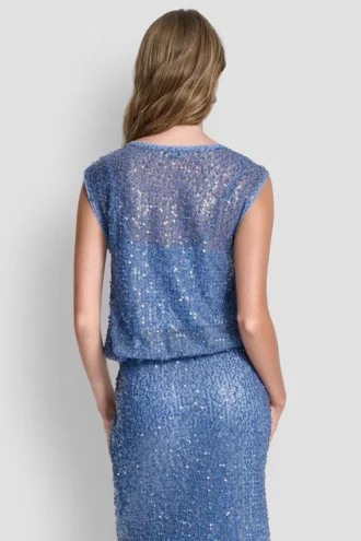 Ärmelloser Pullover mit Pailletten und Bubble-Säumen