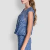 Ärmelloser Pullover mit Pailletten und Bubble-Säumen Ärmelloser Pullover mit Pailletten und Bubble-Säumen