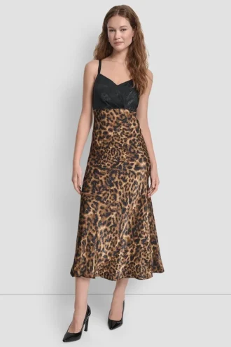 Ärmelloses Kleid aus bedrucktem Satin