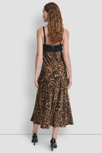 Ärmelloses Kleid aus bedrucktem Satin