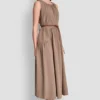 Ärmelloses Midikleid mit tiefem Bund an der Taille Ärmelloses Midikleid mit tiefem Bund an der Taille