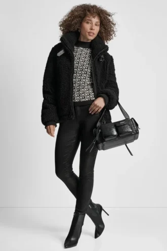 Sherpa-Jacke mit Reißverschluss und Schnallen-Kragen