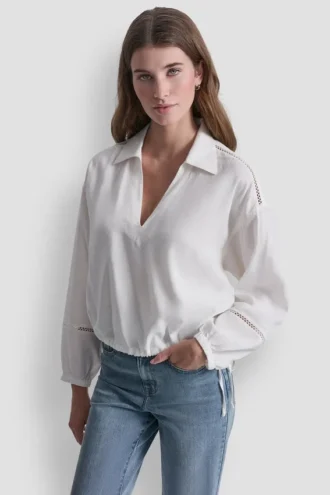 Shirt aus Leinenmischung mit V-Ausschnitt Shirt aus Leinenmischung mit V-Ausschnitt
