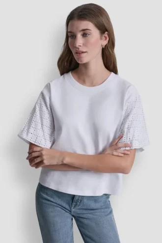 Shirt mit Puff-Ärmeln und Lochstickerei Shirt mit Puff-Ärmeln und Lochstickerei