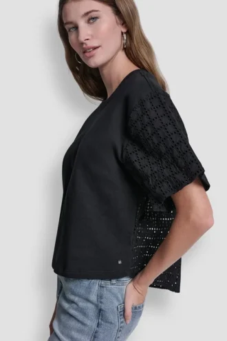 Shirt mit Puff-Ärmeln und Lochstickerei Shirt mit Puff-Ärmeln und Lochstickerei
