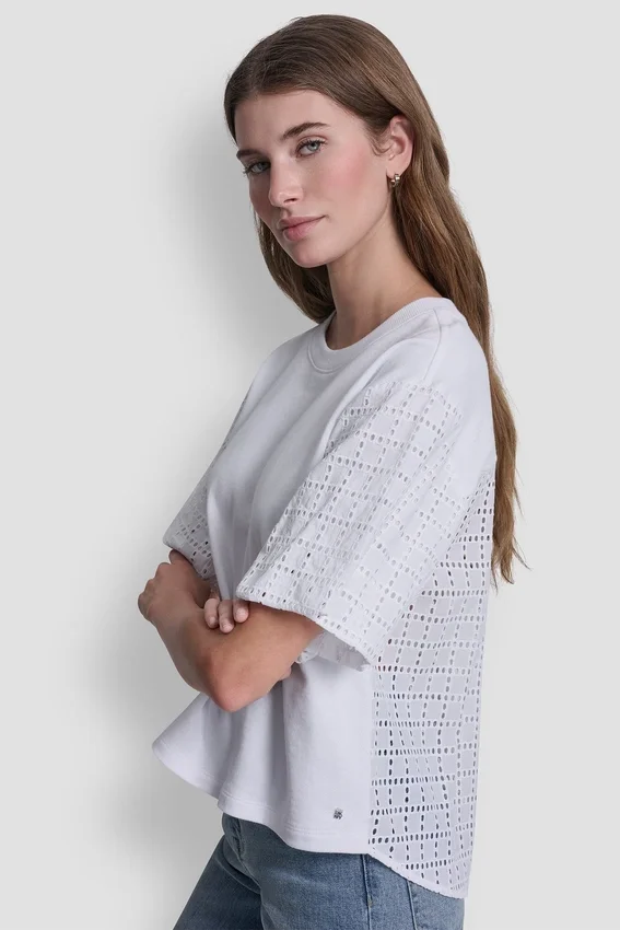 Shirt mit Puff-Ärmeln und Lochstickerei Shirt mit Puff-Ärmeln und Lochstickerei