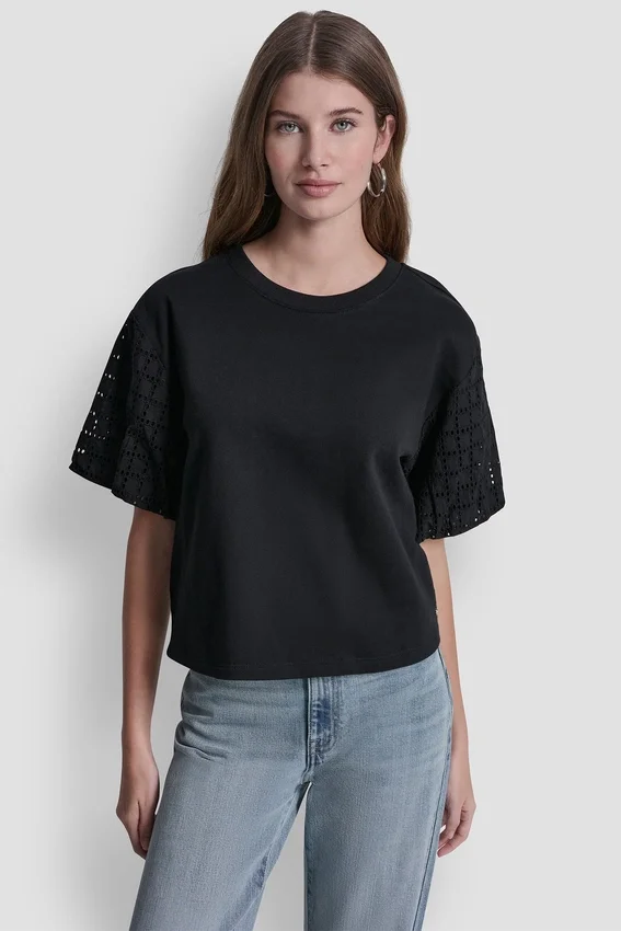Shirt mit Puff-Ärmeln und Lochstickerei Shirt mit Puff-Ärmeln und Lochstickerei