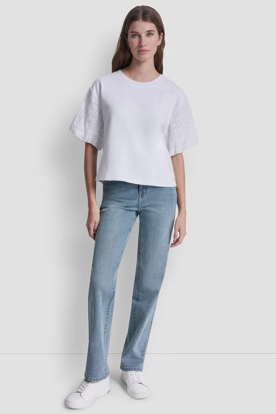 Shirt mit Puff-Ärmeln und Lochstickerei Shirt mit Puff-Ärmeln und Lochstickerei