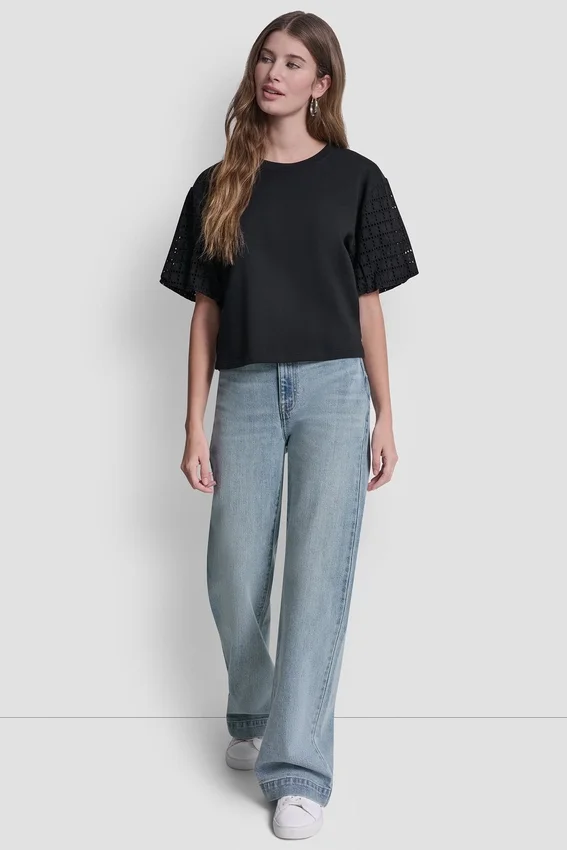 Shirt mit Puff-Ärmeln und Lochstickerei Shirt mit Puff-Ärmeln und Lochstickerei