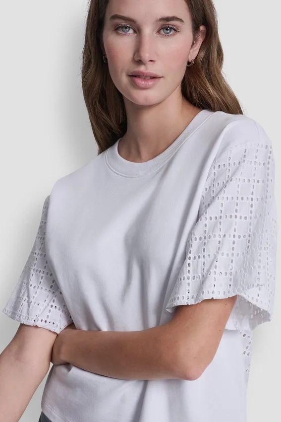 Shirt mit Puff-Ärmeln und Lochstickerei Shirt mit Puff-Ärmeln und Lochstickerei