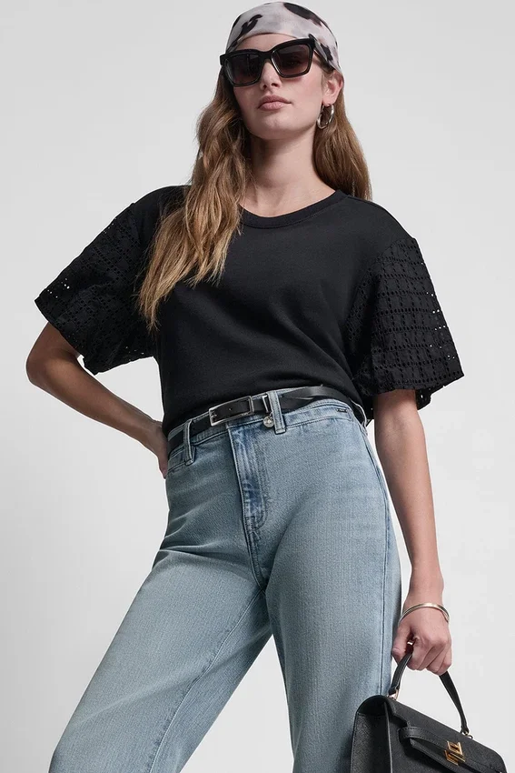 Shirt mit Puff-Ärmeln und Lochstickerei Shirt mit Puff-Ärmeln und Lochstickerei