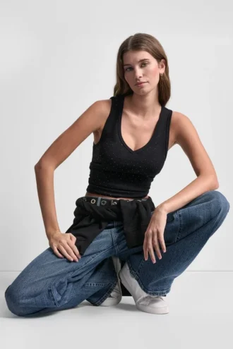Strass-Tops mit V-Ausschnitt