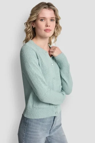 Strickjacke mit Rundhalsausschnitt und aufgesetzten Taschen