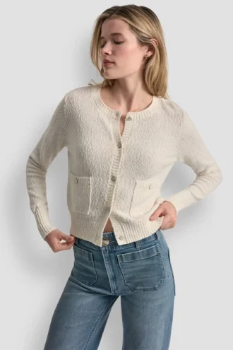 Strickjacke mit Rundhalsausschnitt und aufgesetzten Taschen