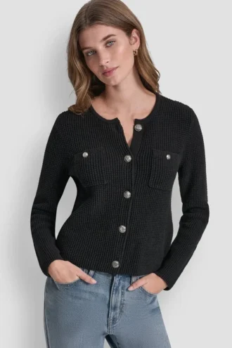 Strickjacke mit Tuck-Stich und Rundhalsausschnitt