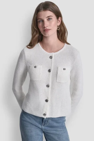Strickjacke mit Tuck-Stich und Rundhalsausschnitt