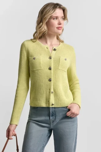 Strickjacke mit Tuck-Stich und Rundhalsausschnitt