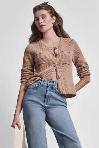 Strickjacke mit Tuck-Stich und Rundhalsausschnitt