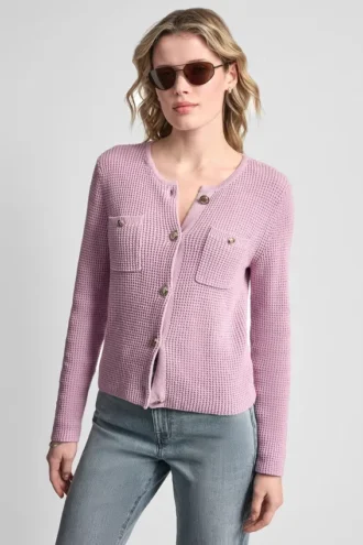 Strickjacke mit Tuck-Stich und Rundhalsausschnitt