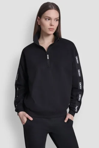 Sweatshirt mit Logo und Viertelreißverschluss