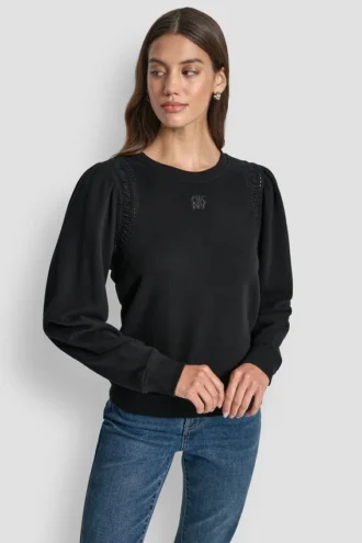 Sweatshirt mit Puff-Ärmeln und Spitzendetails Sweatshirt mit Puff-Ärmeln und Spitzendetails