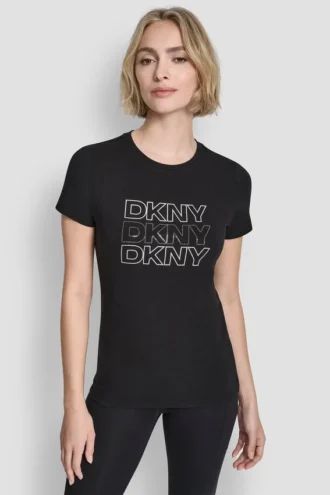 T-Shirt mit dreifachem Strass-Folienlogo