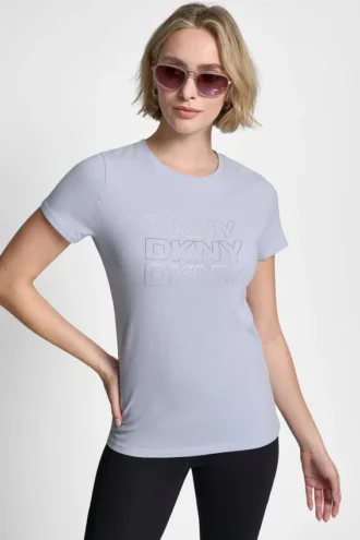 T-Shirt mit dreifachem Strass-Folienlogo