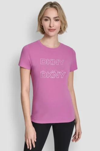 T-Shirt mit dreifachem Strass-Folienlogo