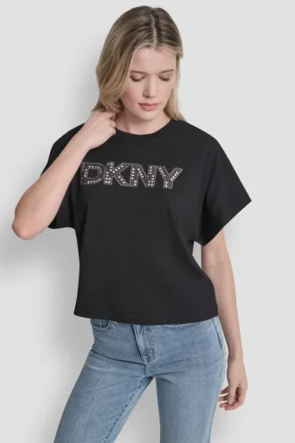 T-Shirt mit Kristall-Logo T-Shirt mit Kristall-Logo