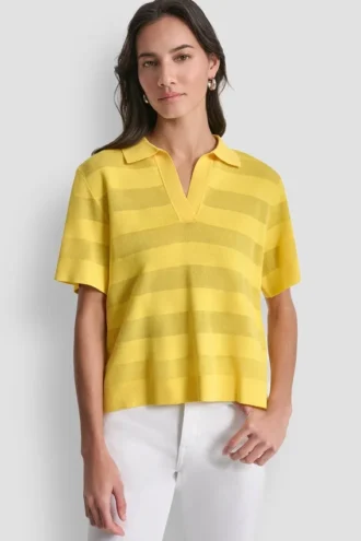 Transparenter gestreifter Polo-Pullover