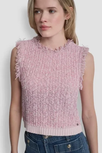 Tweed-Pullover mit Fransen und Logo-Anhänger