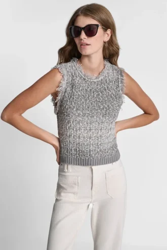 Tweed-Pullover mit Fransen und Logo-Anhänger