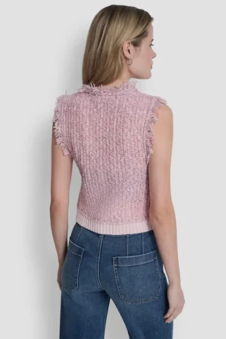 Tweed-Pullover mit Fransen und Logo-Anhänger