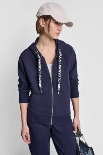 Zweifarbiger Kapuzenpullover mit Logo, Kordelzügen und Reißverschluss Zweifarbiger Kapuzenpullover mit Logo, Kordelzügen und Reißverschluss