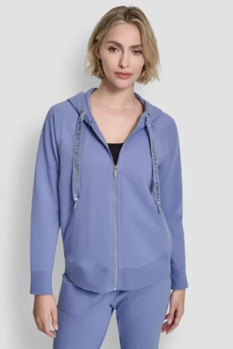 Zweifarbiger Kapuzenpullover mit Logo und Kordelzug Zweifarbiger Kapuzenpullover mit Logo und Kordelzug